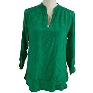 Amanda Uprichard Blouse S Emerald Green V-Neck Long 3/4 Sleeve
